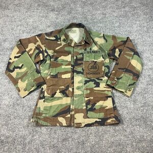 Vintage US Navy Seabees M81 Woodland Military Jacket Mens XS Green Camouflage
